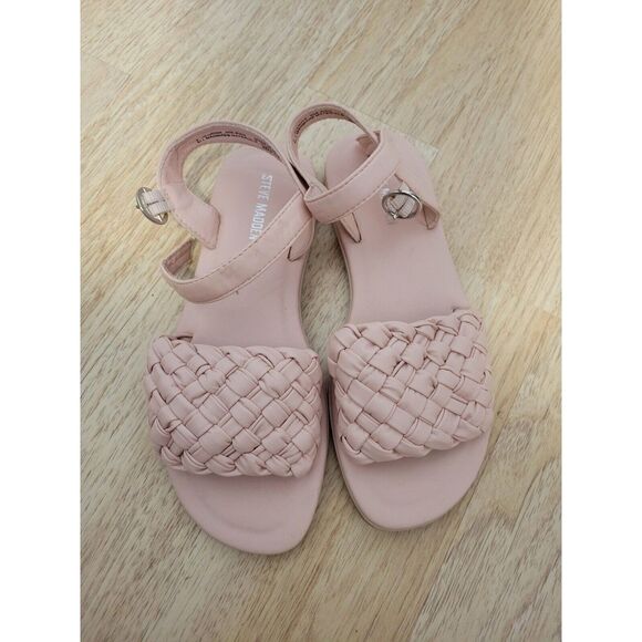 New girls sz 2 Steve Madden Karina blush pink leather braided strappy sandals - Picture 2 of 4